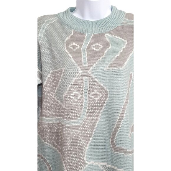 Vintage Womens Sweater Pullover Small Green Wool Acrylic Blend Southwest Native - Picture 2 of 7